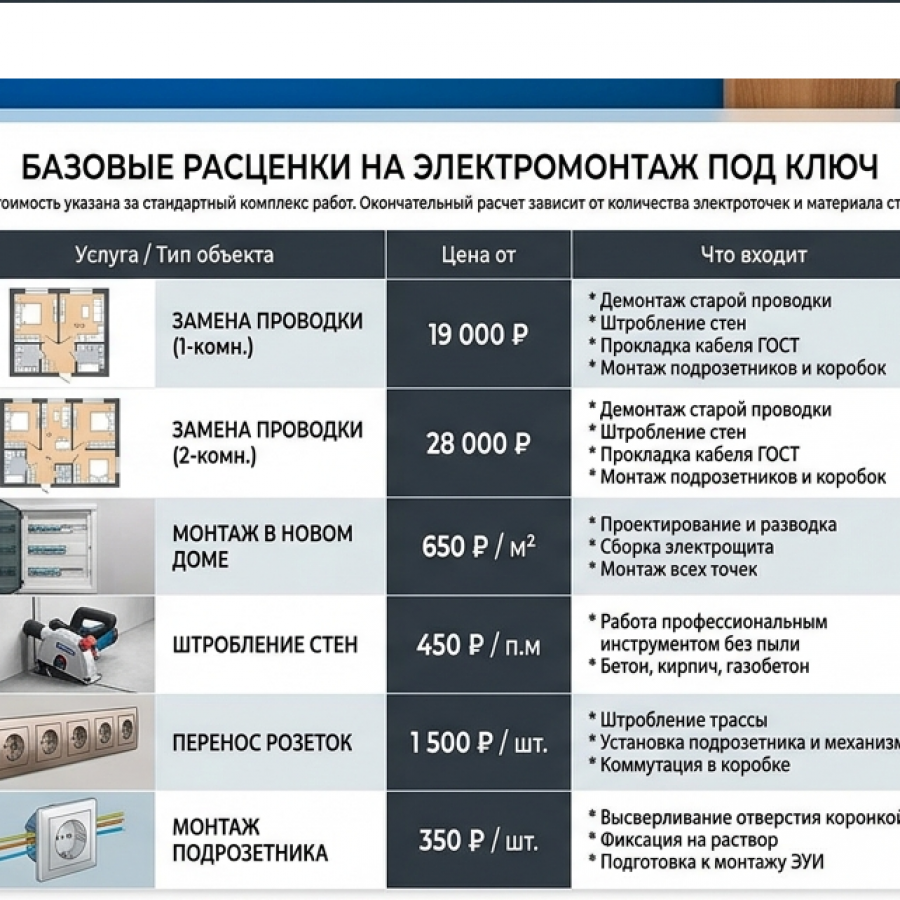 цены на электромонтажные работы